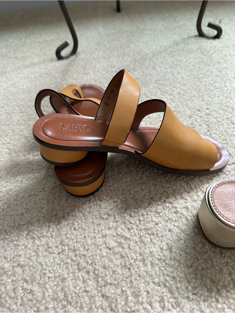 SARTO By Franco Sarto Tan Leather Slingback Sandals with Stacked Round Heel